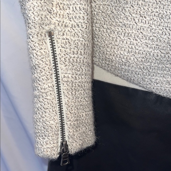 Alice & Olivia Elegant Women's Tweed Cream and Black Fine Leather Jacket, Size 6 - Picture 6 of 14